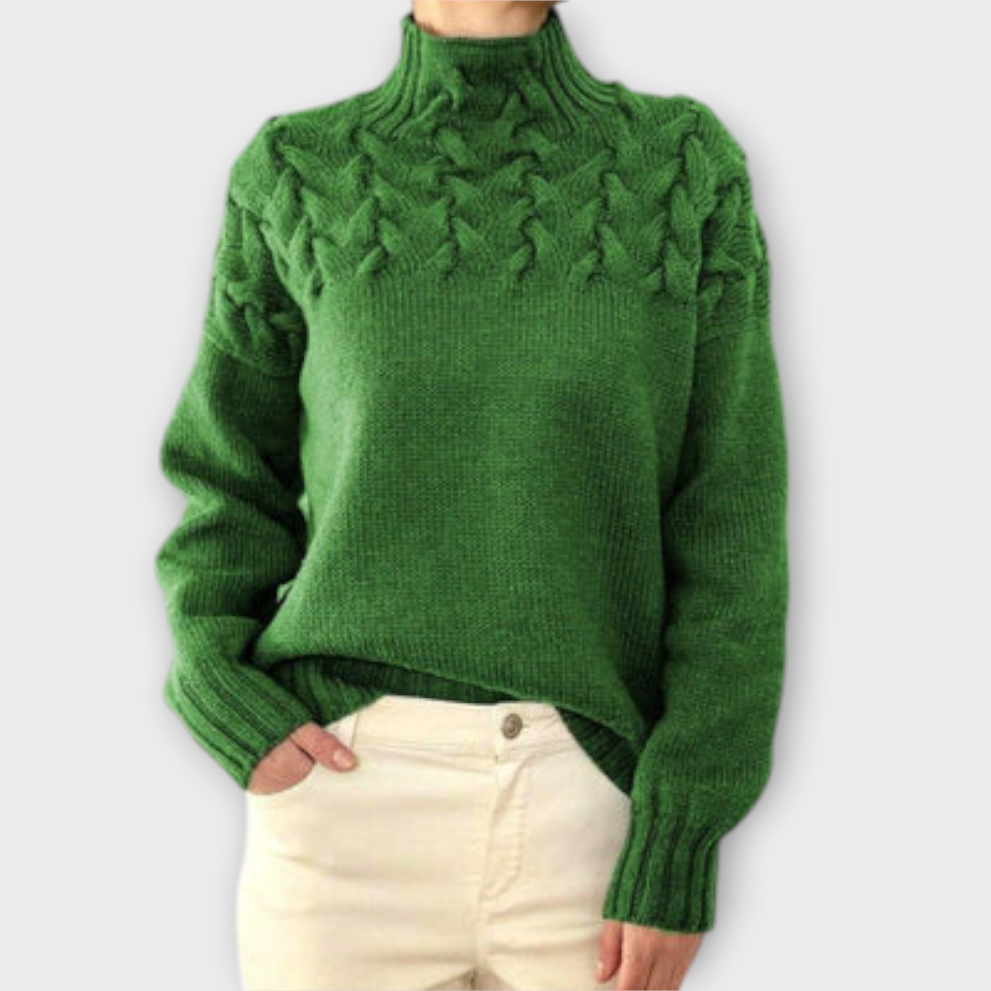 Eva - Women's Sweater with Cable Knit Detail