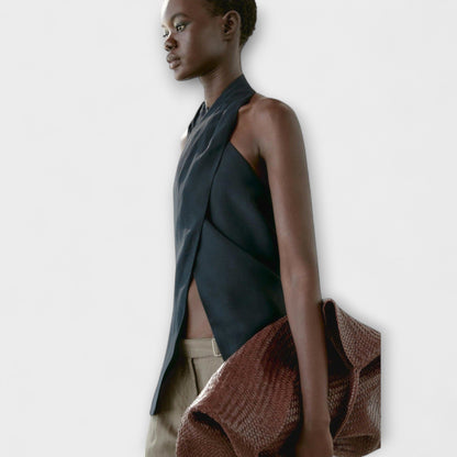 Hannah - Blue Halter Neck Top with Back Cutout