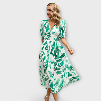 Abstract puff sleeve maxi dress