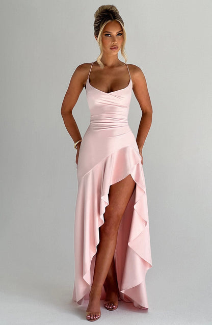Prestige Satin Ruffle Maxi Dress